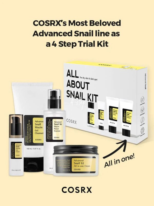 COSRX All About Snail Mucin Korean Skin Care Set, Travel Size Gift Set with Snail Mucin Face Wash, Serum, Moisturizer & Eye Cream, Mini Travel Essentials, Rejuvenating Kit