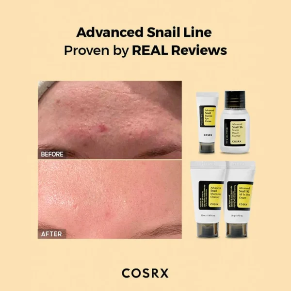 COSRX All About Snail Mucin Korean Skin Care Set, Travel Size Gift Set with Snail Mucin Face Wash, Serum, Moisturizer & Eye Cream, Mini Travel Essentials, Rejuvenating Kit - Image 3