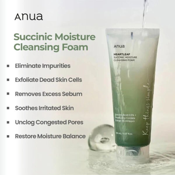 Anua Heartleaf Succinic Moisture Cleansing Foam 150ml - Image 3