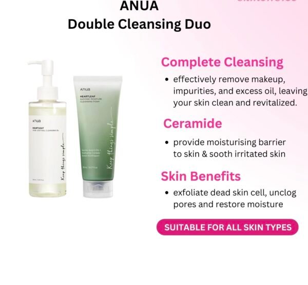 Anua Double Cleansing Duo SET for Facial Cleansing : Heartleaf Pore Control Cleansing Oil & Heartleaf Succinic Moisture Cleansing Foam for Double Cleansing, Blackhead Remover, Korean Skincare