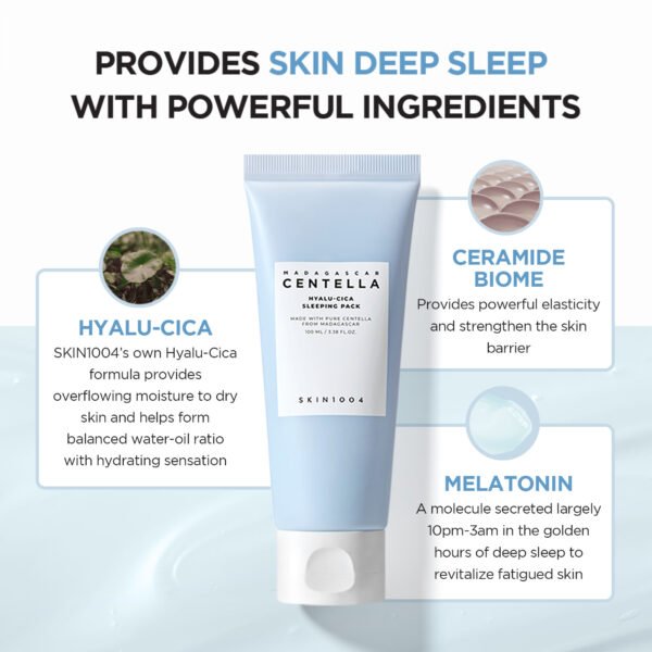 SKIN1004 Hyalu-CICA Sleeping Pack 3.38 fl.oz, 100ml Melatonin Hyaluronic Acid Centella Asiatica Extract Moist and Revitalization Multi Care Solutions - Image 2