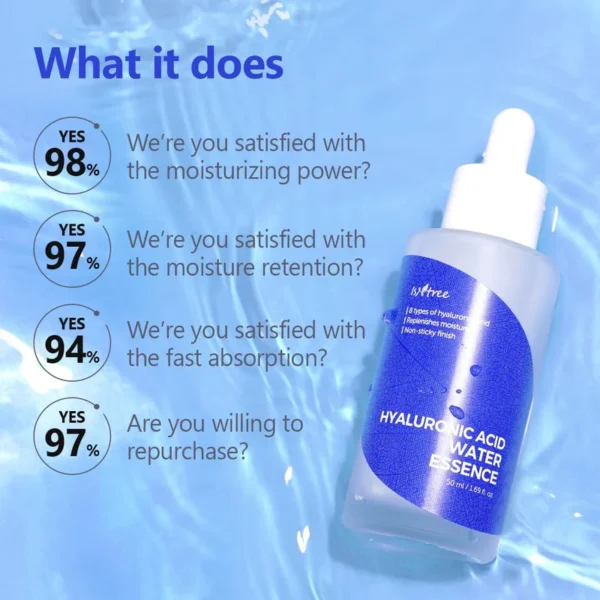 ISNTREE Hyaluronic Acid Water Essence 50ml 1.69 fl.oz | Water Serum | Replenishes moisture | Non-sticky ﬁnish - Image 3