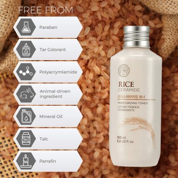 The Face Shop Rice Ceramide Moisturizing Toner - Rice Extract Rice Toner for Face - Strengthens Skin Barrier - Hydrating Targets Dryness - Lightweight Face Moisturizer - Glow Essence Korean Skin Care - Image 4
