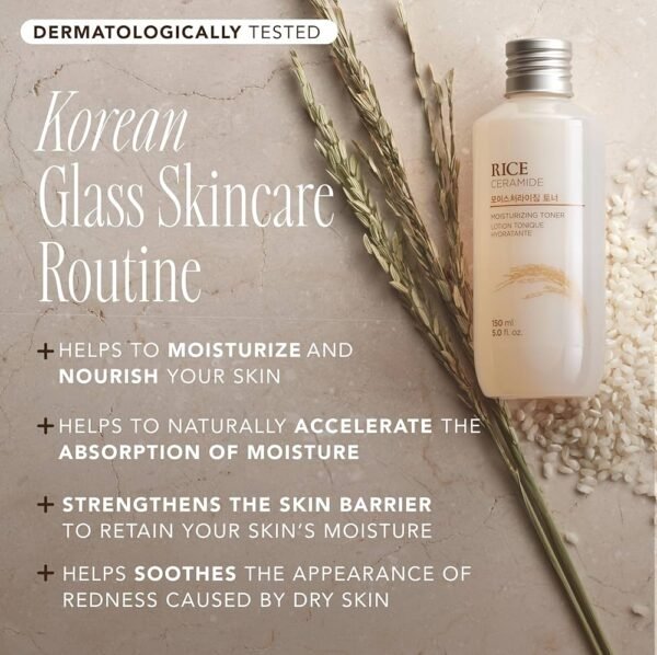 The Face Shop Rice Ceramide Moisturizing Toner - Rice Extract Rice Toner for Face - Strengthens Skin Barrier - Hydrating Targets Dryness - Lightweight Face Moisturizer - Glow Essence Korean Skin Care - Image 3