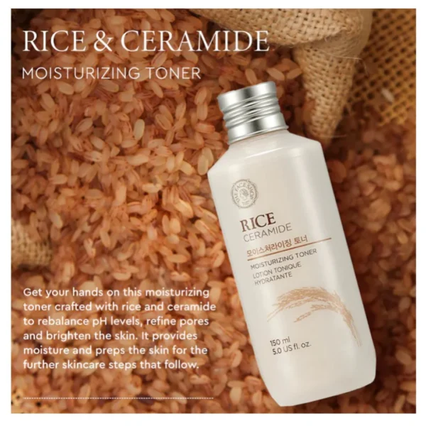 The Face Shop Rice Ceramide Moisturizing Toner - Rice Extract Rice Toner for Face - Strengthens Skin Barrier - Hydrating Targets Dryness - Lightweight Face Moisturizer - Glow Essence Korean Skin Care - Image 2