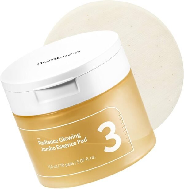 numbuzin No.3 Toner Pads | Radiance Glowing Jumbo Essence Pad | Clear Glass Skin, Texture Care | Biodegradable Vegan Pads, Fermented Ingredients, Niacinamide | 70 pads/5.07 fl. oz.