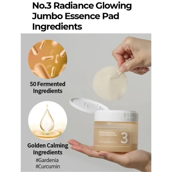 numbuzin No.3 Toner Pads | Radiance Glowing Jumbo Essence Pad | Clear Glass Skin, Texture Care | Biodegradable Vegan Pads, Fermented Ingredients, Niacinamide | 70 pads/5.07 fl. oz. - Image 2
