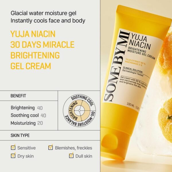 SOME BY MI 2024 Yuja Niacin Brightening Moisture Gel Cream - 3.38Oz, 100ml - Made from 10 Vitamin for Dull-Looking Skin - Mild Moisturizer for Skin Calming, Melasma and Blemish Care - Korean Skin Care - Image 2