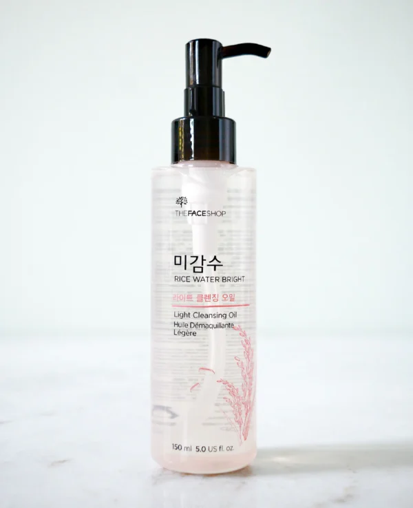 The Face Shop Rice Water Bright Light Facial Cleansing Oil, Daily Makeup Remover, Oil Cleanser, Vegan, Korean Skin Care with Jojoba Oil, Face Wash for Sensitive, Normal & Oily Skin, Face Pore Cleanser