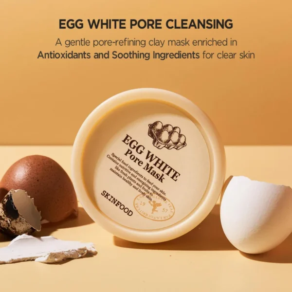 [SKINFOOD] Egg White Pore Mask 120g (4.23 Fl Oz), Clay Mask Pore Tightening Exfoliator, Sebum Absorption Hydra Exfoliant (4.23 oz) - Image 3