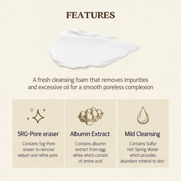 SKINFOOD Egg Perfect Pore Cleansing Foam 150ml - Egg Yolk, Albumin Contained Pore Refining Facial Foam Cleanser - Removes Impurities from Pores (5.07 fl.oz.) - Image 2