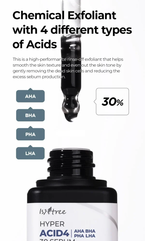 ISNTREE Hyper Acid 4 (AHA BHA PHA LAH) 30 Serum 20ml | Wash-off serum | Gentle Chemical Exfoliant | Korean Skincare - Image 4
