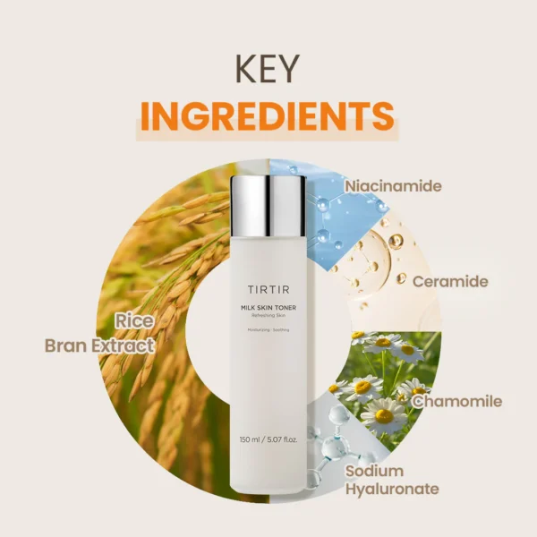 TIRTIR Milk Skin Rice Toner | Deep Moisturizing, Hydrating Toner for face, Niacinamide, Ceramide, Rice Bran Extract, Nature-Oriented Ingredients for Korean Skin Care, Vegan, 5.07 fl.oz. - Image 3