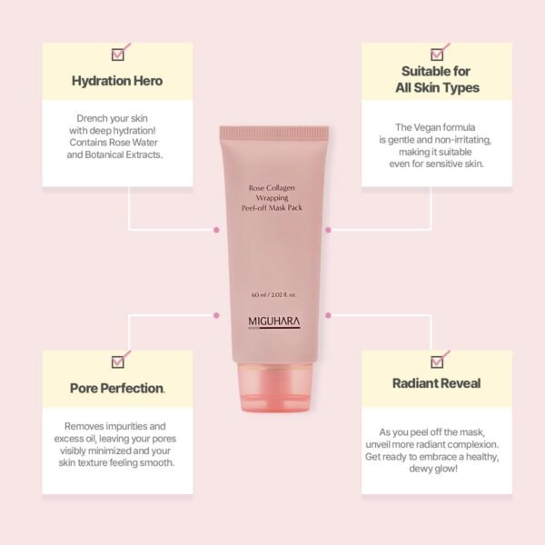 Rose Collagen Wrapping Peel-off Mask Pack | Korean Skincare Mask Pack (60ml/2.02 fl.oz.) - Image 3
