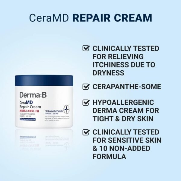 DERMA B | CeraMD Repair Body Cream | Unscented Hydrating & Moisturizing Cream for Dry Skin | Relieves Itchiness | Fragrance Free with Ceramide & Panthenol | Korean Skin Care | 14.54 fl oz (430ml)