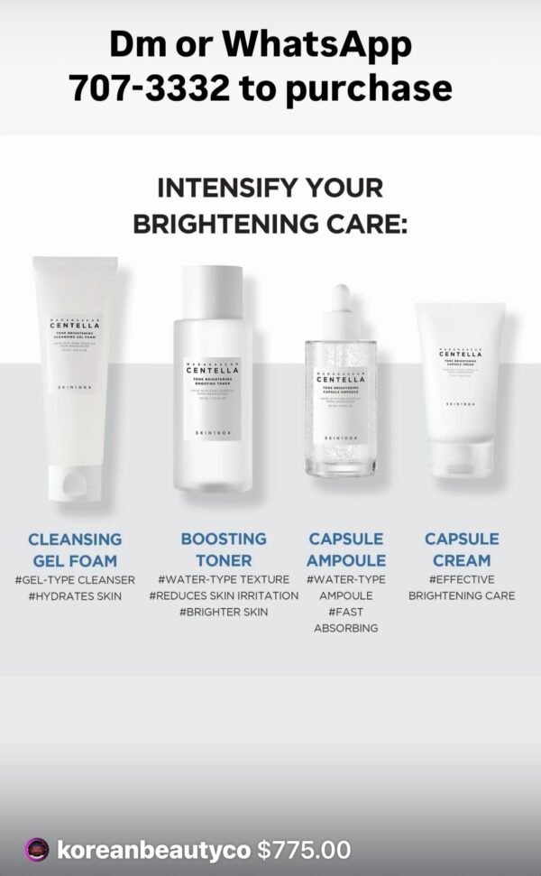 SKIN1004 Tone Brightening Set 4 pieces Toner 210ml, Ampoule 100ml, Cleansing Foam Wash 125ml, (big bottles)