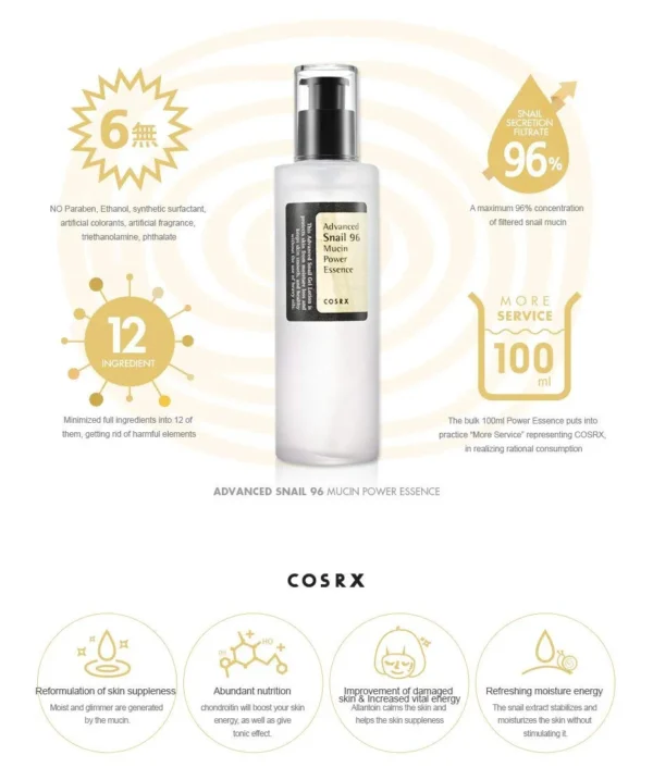 Advanced Snail Mucin 96% Power Repairing Essence, Snail 96% Mucin Essence - Anti-Aging Serum, with Snail Secretion Filtrate for Dull and Damaged Skin - Image 6