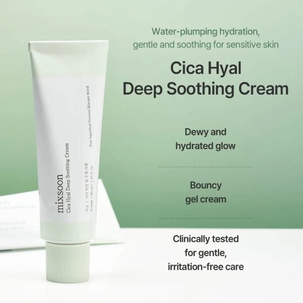 NEW mixsoon Cica Hyal Deep Soothing Cream, 1.69 Fl. Oz / 50ml Lightweight Moisturizer Gel Cream for Sensitive Skin with Centella Asiatica Hyaluronic Acid Ceramide & Panthenol Korea Glass Skin Care - Image 2