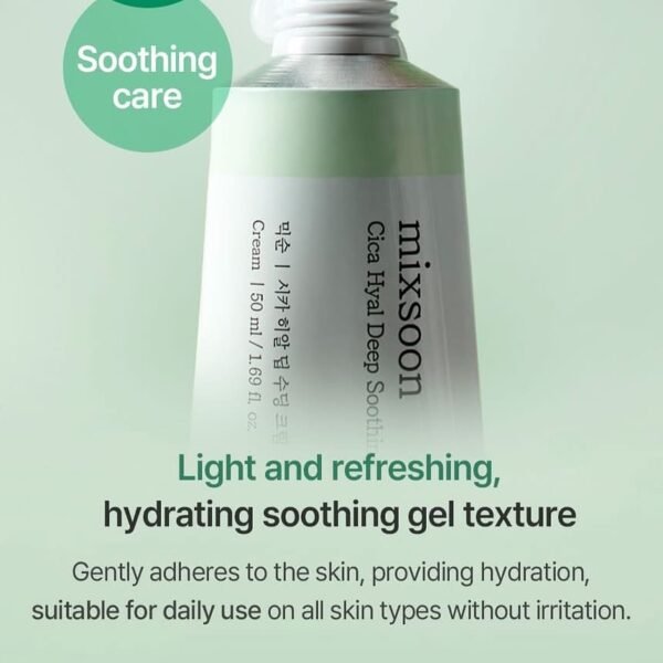 NEW mixsoon Cica Hyal Deep Soothing Cream, 1.69 Fl. Oz / 50ml Lightweight Moisturizer Gel Cream for Sensitive Skin with Centella Asiatica Hyaluronic Acid Ceramide & Panthenol Korea Glass Skin Care - Image 5