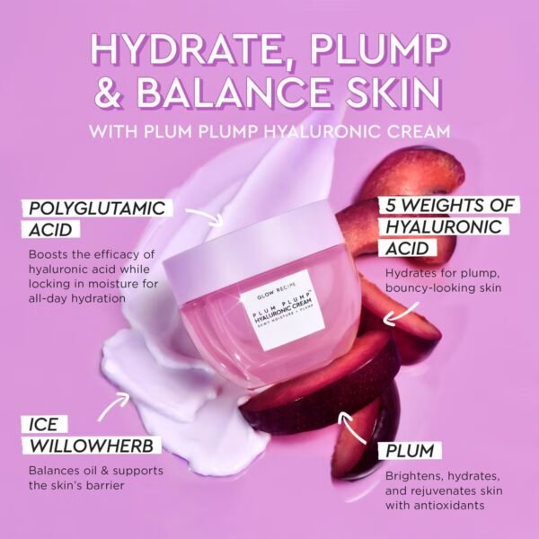 Glow Recipe Plum Plump Hyaluronic Acid Face Cream - Hydrating, Firming & Plumping Facial Moisturizer for Women & Men - Korean Skin Care with Polyglutamic Peptides to Reduce Dry Skin Wrinkles (50ml) - Image 2