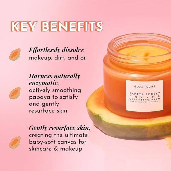 Glow Recipe Papaya Enzyme Cleansing Balm Makeup Remover - Gentle Exfoliator, Makeup Melting Balm & Face Cleanser for Women - Exfoliating Face Wash to Even Skin Tone & Lock-in Facial Hydration (3.38oz) - Image 3