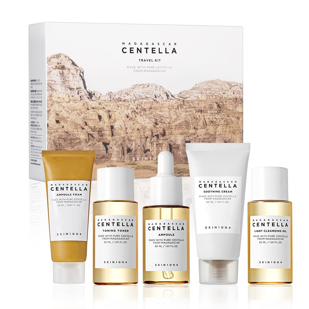 SKIN1004 Madagascar Centella Travel Kit, Toner, Ampoule, Soothing Cream, Cleansing Oil, Ampoule Foam 1 SKIN1004 Madagascar Centella Travel Kit, Toner, Ampoule, Soothing Cream, Cleansing Oil, Ampoule Foam