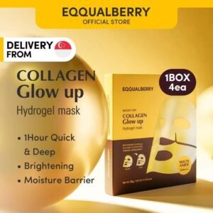 EQQUALBERRY Collagen Glow Up Mask - Niacinamide & Low Molecular Collagen for Brightening and Radiance Boosting | Korean Collagen Face Mask for Glass Skin, 4 Sheets, 1.01 OZ. 🌟🍋🍊 1 box includes (4 Masks)