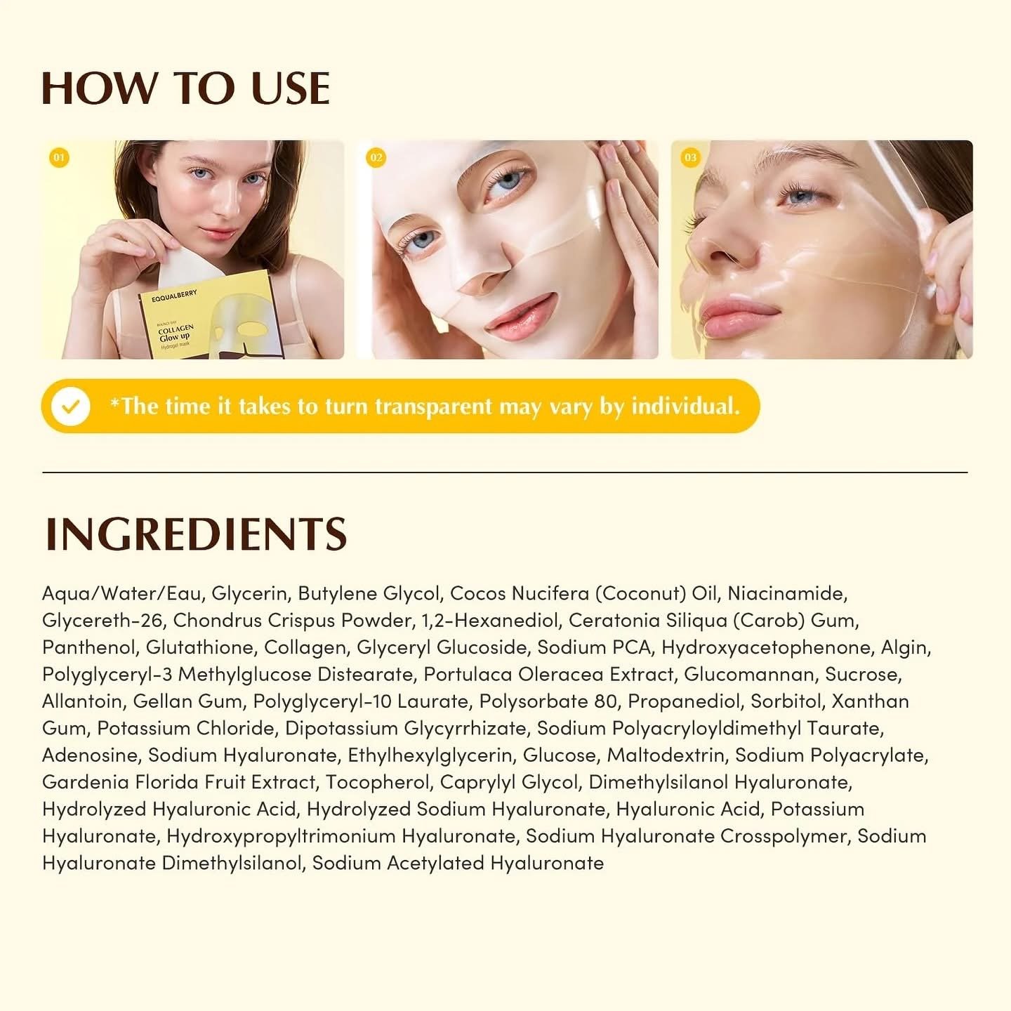 EQQUALBERRY Collagen Glow Up Mask - Niacinamide & Low Molecular Collagen for Brightening and Radiance Boosting | Korean Collagen Face Mask for Glass Skin, 4 Sheets, 1.01 OZ. 🌟🍋🍊 ✅PRICE $80 for 1 Mask 9 EQQUALBERRY Collagen Glow Up Mask - Niacinamide & Low Molecular Collagen for Brightening and Radiance Boosting | Korean Collagen Face Mask for Glass Skin, 4 Sheets, 1.01 OZ. 🌟🍋🍊 ✅PRICE $80 for 1 Mask - Image 9