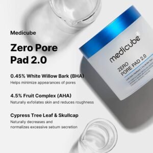 Medicube Zero Pore Pads 2.0, Dual-Textured Facial Toner Pads for Exfoliation and Pore Care with 4.5% AHA Lactic Acid & 0.45% BHA Salicylic Acid, Ideal for All Skin Types, Korean Skin Care