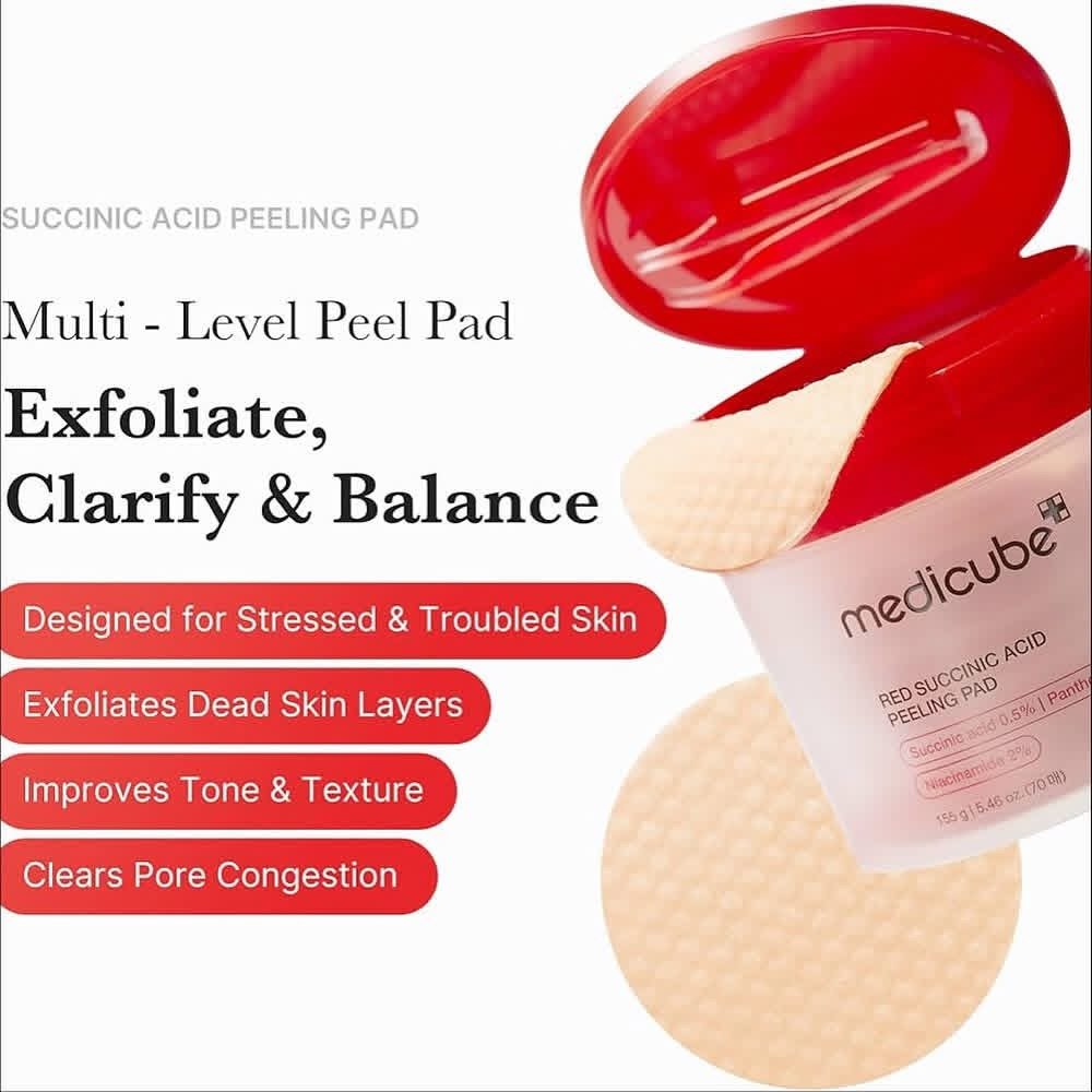Medicube Red Succinic Acid Panthenol Facial Peeling Pads - Exfoliating Toner Pads for Breakout-Prone Skin with Niacinamide, AHA, BHA, and Soothing Panthenol - Non-Comedogenic 3 Medicube Red Succinic Acid Panthenol Facial Peeling Pads - Exfoliating Toner Pads for Breakout-Prone Skin with Niacinamide, AHA, BHA, and Soothing Panthenol - Non-Comedogenic - Image 3