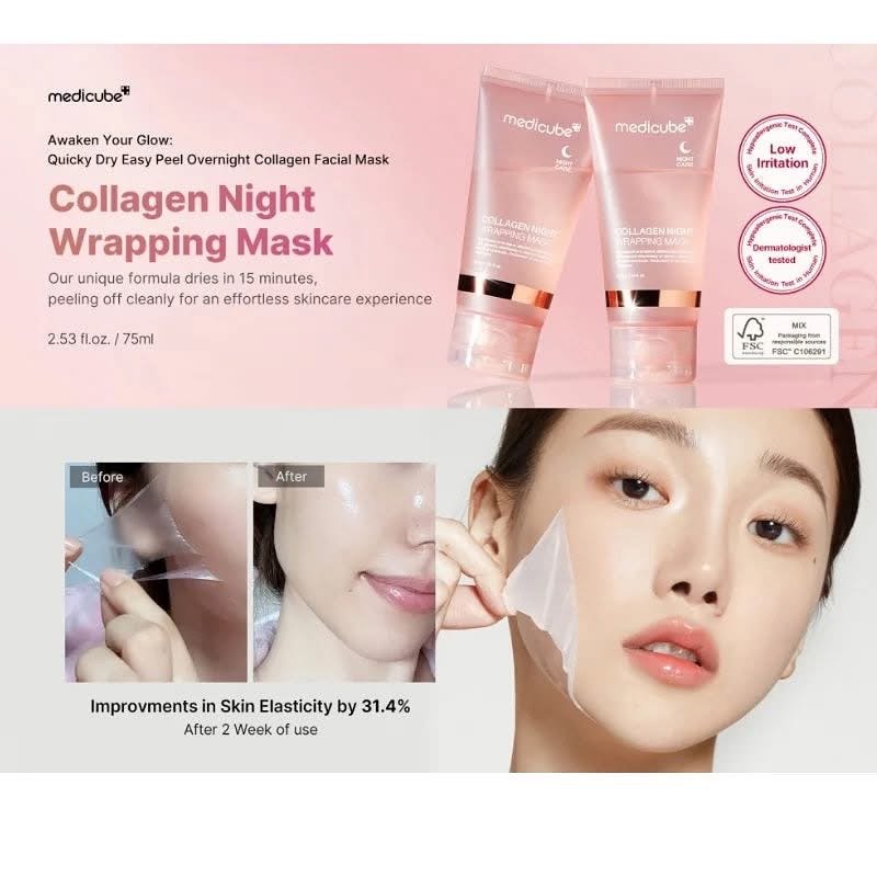 medicube Collagen Overnight Wrapping Peel Off Facial Mask Pack - Elasticity & Hydration Care, Reduces Sagging & Dullness - Hydrolyzed Collagen For Glowing Skin - Korean Skin Care, 2.53 fl.o 3 medicube Collagen Overnight Wrapping Peel Off Facial Mask Pack - Elasticity & Hydration Care, Reduces Sagging & Dullness - Hydrolyzed Collagen For Glowing Skin - Korean Skin Care, 2.53 fl.o - Image 3
