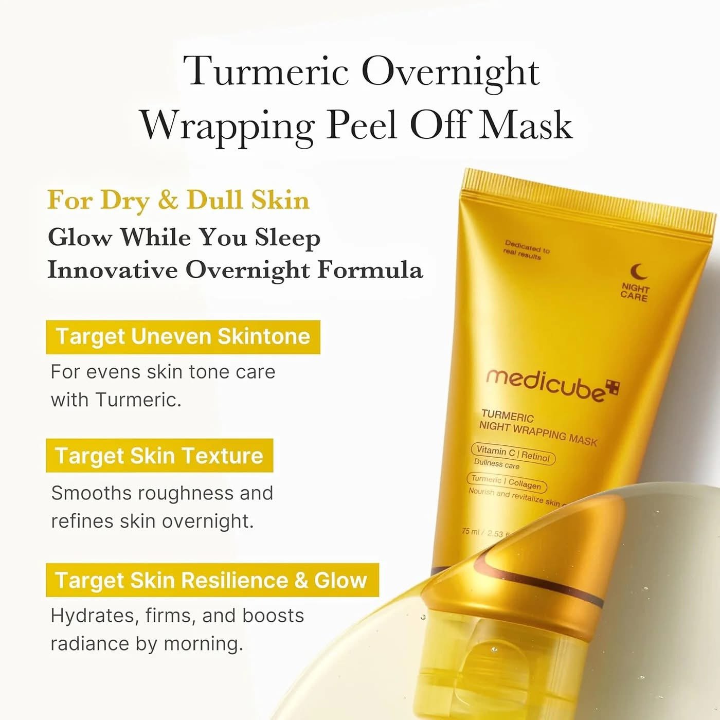 medicube Kojic Acid Turmeric Overnight Wrapping Peel Off Mask – Brightens & Defends Against Skin Stress for a Clear, Glowing Complexion, Korean Skincare, 2.53 fl. oz. 7 medicube Kojic Acid Turmeric Overnight Wrapping Peel Off Mask – Brightens & Defends Against Skin Stress for a Clear, Glowing Complexion, Korean Skincare, 2.53 fl. oz. - Image 7