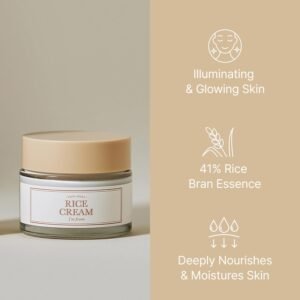 I'm from Rice Cream 1.76 Ounce, Rice Bran Essence with Ceramide, Glowing Look, Improves Moisture Skin Barrier, Deep Nourishment, Smooths and Evens Skin Tone, K-Beauty