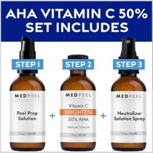 Medpeel Chemical Peel at Home Kit 50% AHA & Vitamin C Brightening Essential Peel Kit, Includes Peel, Prep, Neutralizer, Medium Strength Professional Grade Chemical Face Peel, 1oz/30ml (Kit of 3)