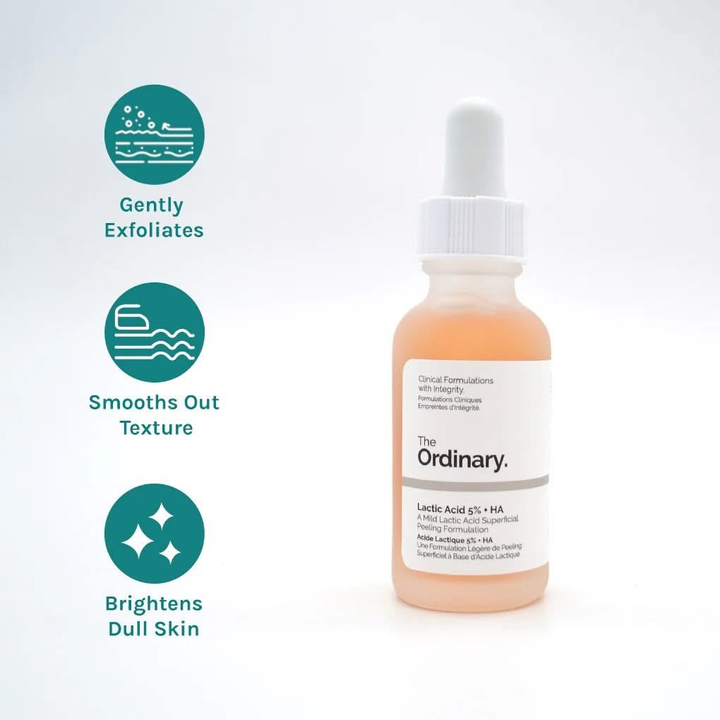 The Ordinary Lactic Acid 5% + Hyaluronic Acid 2%, Gentle Exfoliating Serum for Smoother Skin 1 The Ordinary Lactic Acid 5% + Hyaluronic Acid 2%, Gentle Exfoliating Serum for Smoother Skin