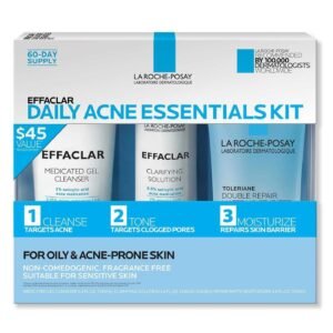 Home 4 Effaclar Daily Acne Essentials Kit, Acne Treatment System, Salicylic Acid Acne Cleanser, Pore Refining Toner, & Matte Face Moisturizer for Oily Skin & Combination Skin, Oil-Free, 2 Month Supply