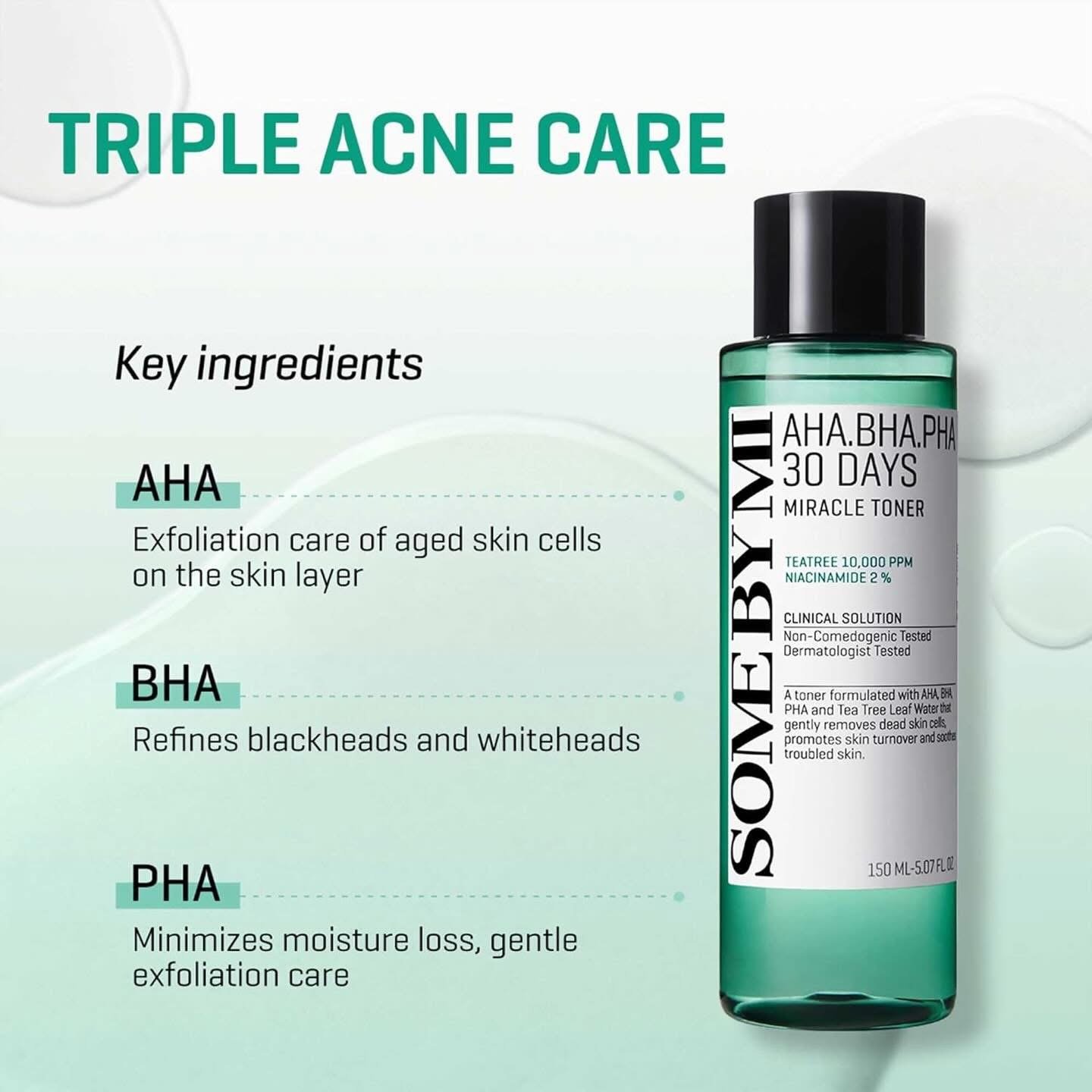 SOME BY MI AHA BHA PHA 30 Days Miracle Toner – 5.07oz, 150ml – Korean Salicylic Acid Exfoliating Face Toner for All Skin Types – Daily Pore Care & Oil Control with 2% Niacinamide – Korean Skin Care 2 SOME BY MI AHA BHA PHA 30 Days Miracle Toner – 5.07oz, 150ml – Korean Salicylic Acid Exfoliating Face Toner for All Skin Types – Daily Pore Care & Oil Control with 2% Niacinamide – Korean Skin Care - Image 2