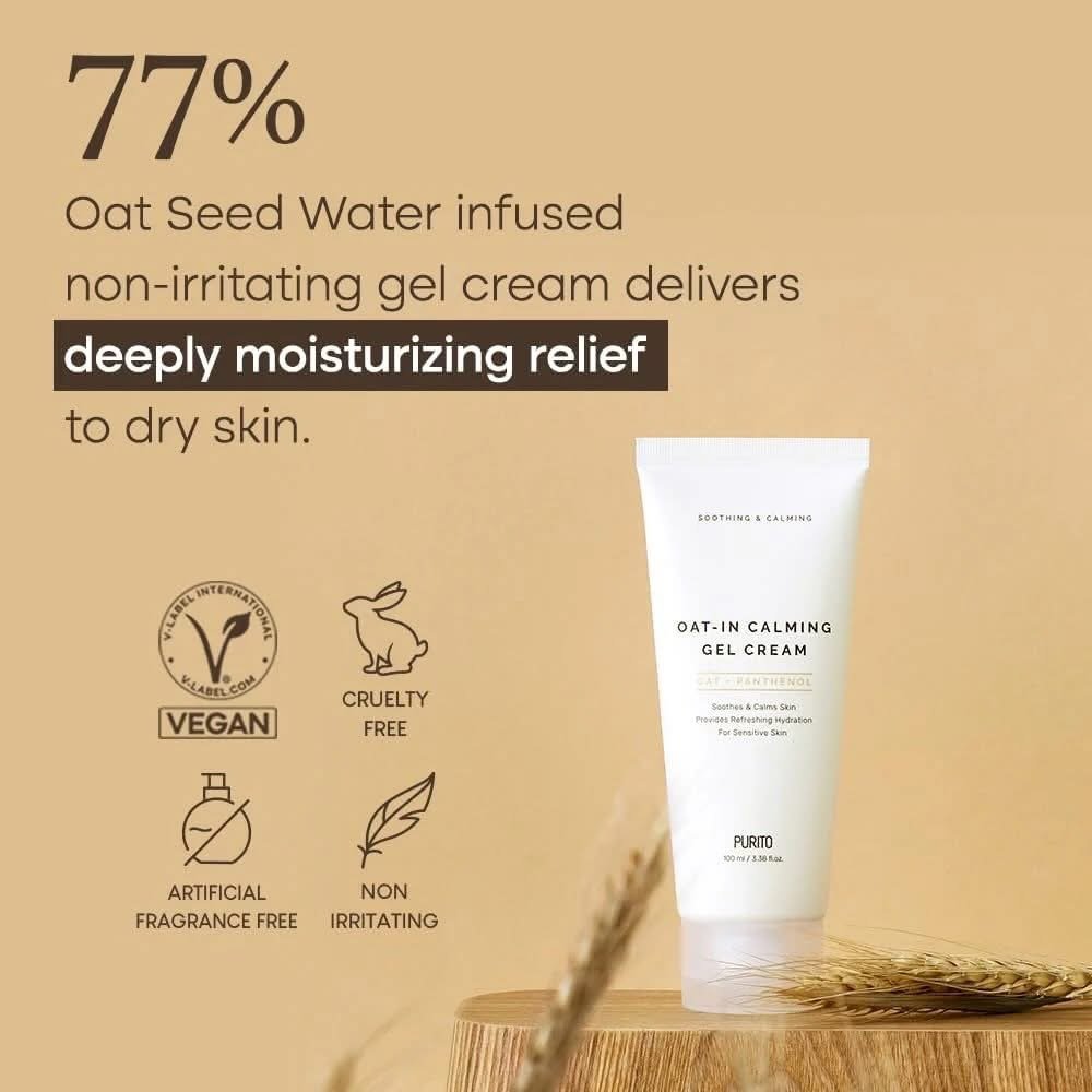 PURITO Oat In Calming Gel Cream, Non-Comedogenic, 77% Oat Seed Water Lightweight Water-Gel Face Moisturizer, Fragrance-Free, Vegan Korean Skincare, Sensitive & Blemish-Prone Skin, 100 mL 4 PURITO Oat In Calming Gel Cream, Non-Comedogenic, 77% Oat Seed Water Lightweight Water-Gel Face Moisturizer, Fragrance-Free, Vegan Korean Skincare, Sensitive & Blemish-Prone Skin, 100 mL - Image 4