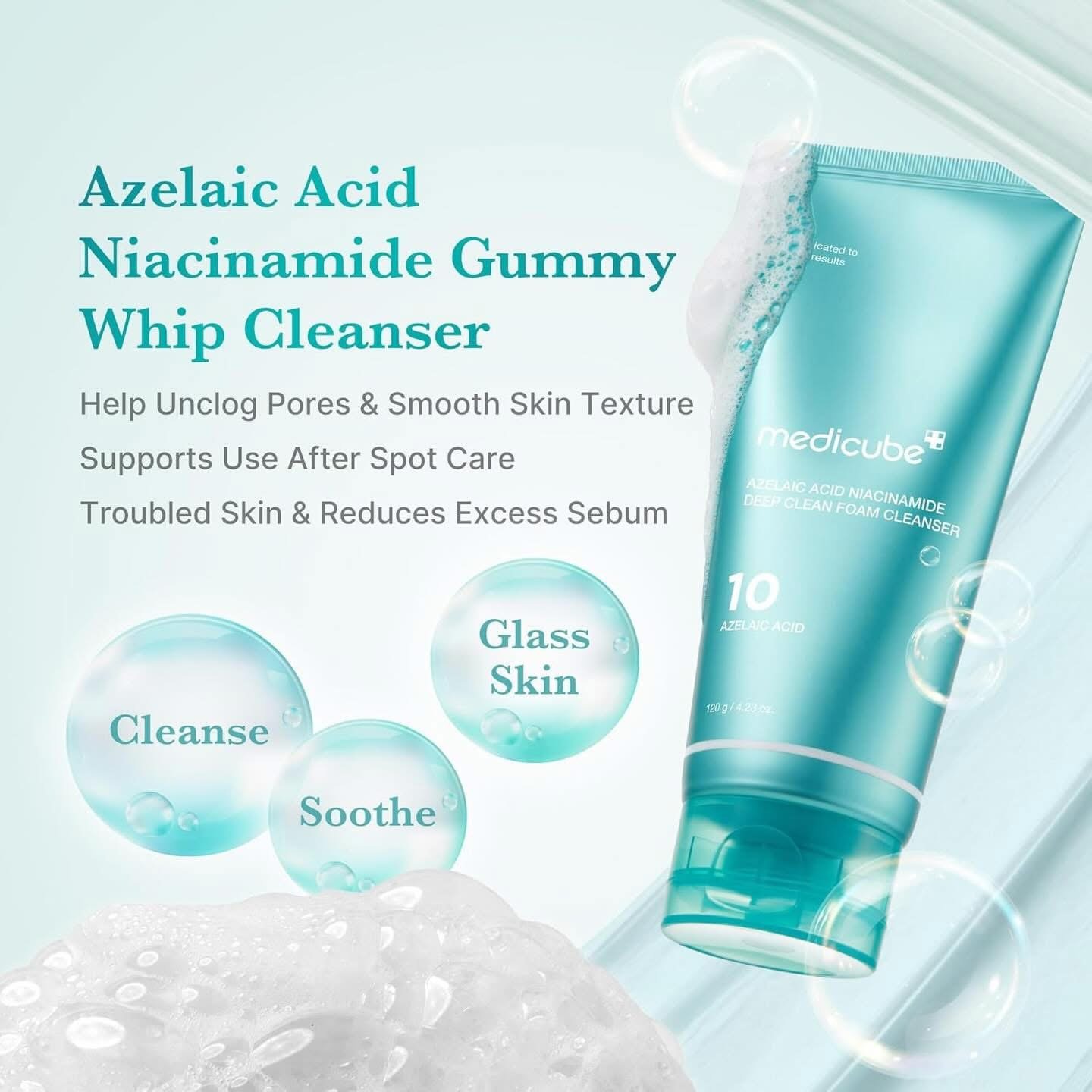 medicube Facial Cleanser Azelaic Acid Whip Cleanser | Soothing Cleansing Foam for Troubled Skin | Ideal for use after spot care, Excess Sebum Control | Niacinamide, Glycerin | Korean Skincare, 4.23 oz 1 medicube Facial Cleanser Azelaic Acid Whip Cleanser | Soothing Cleansing Foam for Troubled Skin | Ideal for use after spot care, Excess Sebum Control | Niacinamide, Glycerin | Korean Skincare, 4.23 oz
